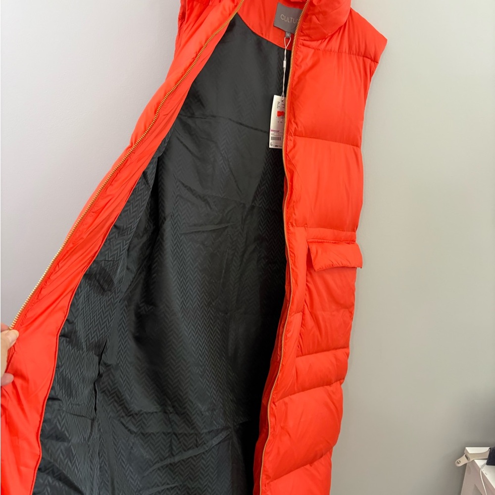 Culture Long Orange Down Puffer Vest | 90% Down | Sleeveless | Size S | NWT - Picture 11 of 12